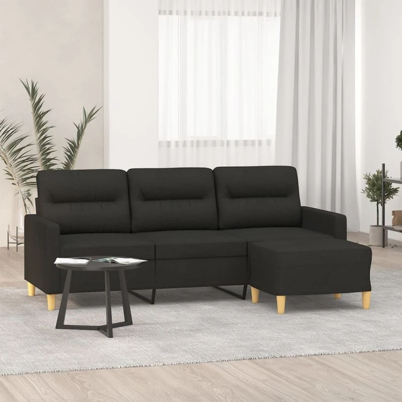 3-personers sofa med fodskammel 180 cm - Sort