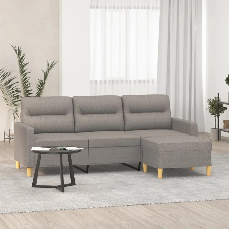 3-personers sofa med fodskammel 180 cm - gråbrun stof
