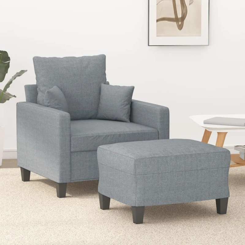 Sofastol med fodskammel 60 cm - lysegrå stof
