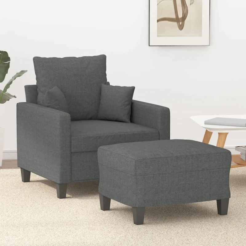 Sofastol med fodskammel 60 cm – mørkegråt stof