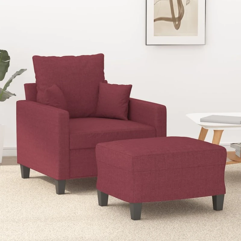 Sofastol med fodskammel 60 cm - stof vinrød