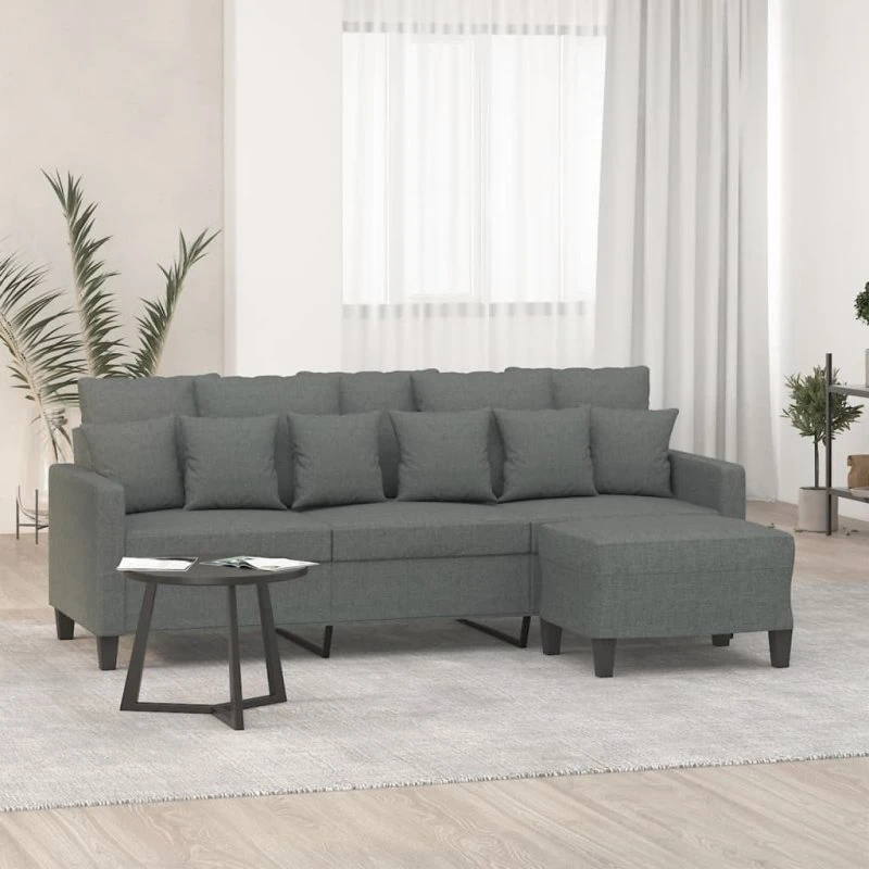 3-personers sofa med fodskammel 180 cm - mørkegrå stof