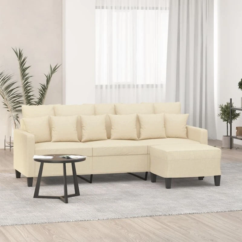3-personers sofa med fodskammel 180 cm - creme stof