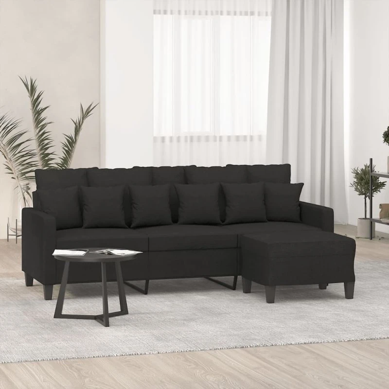 3-personers sofa med fodskammel 180 cm – sort