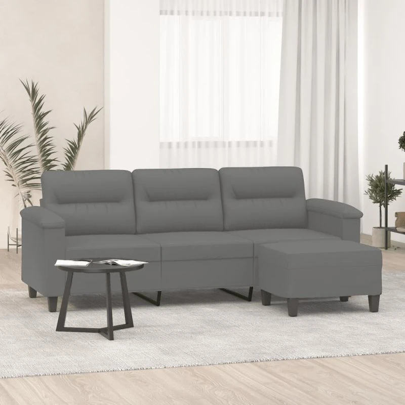 3-personers sofa med fodskammel 180 cm – mikrofiber mørkegrå