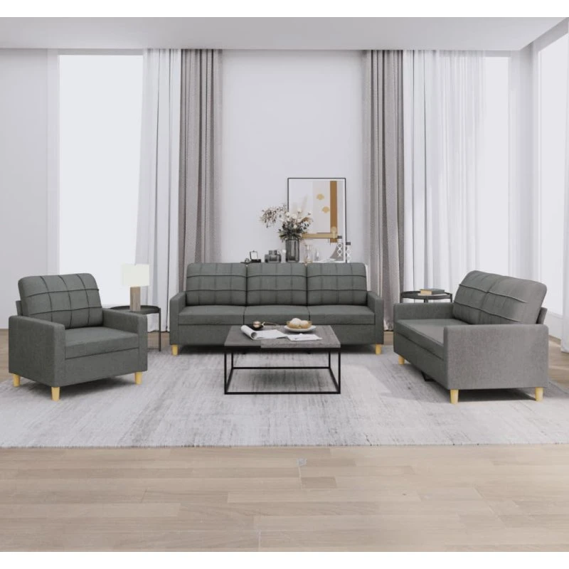Sofasæt 3 dele i mørkegråt stof med hynder