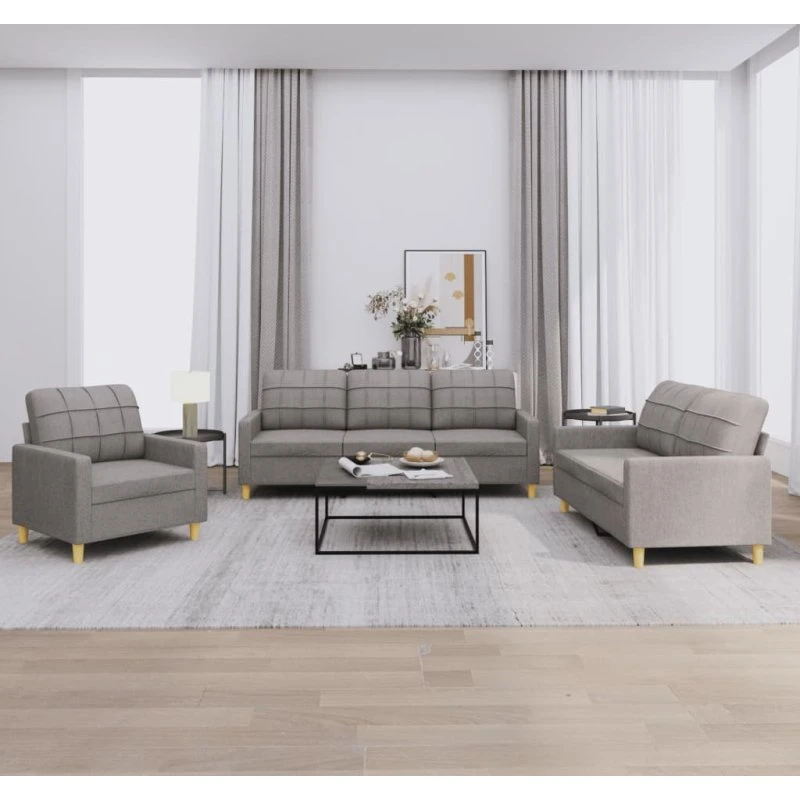 Sofasæt 3 dele med hynder i gråbrunt stof