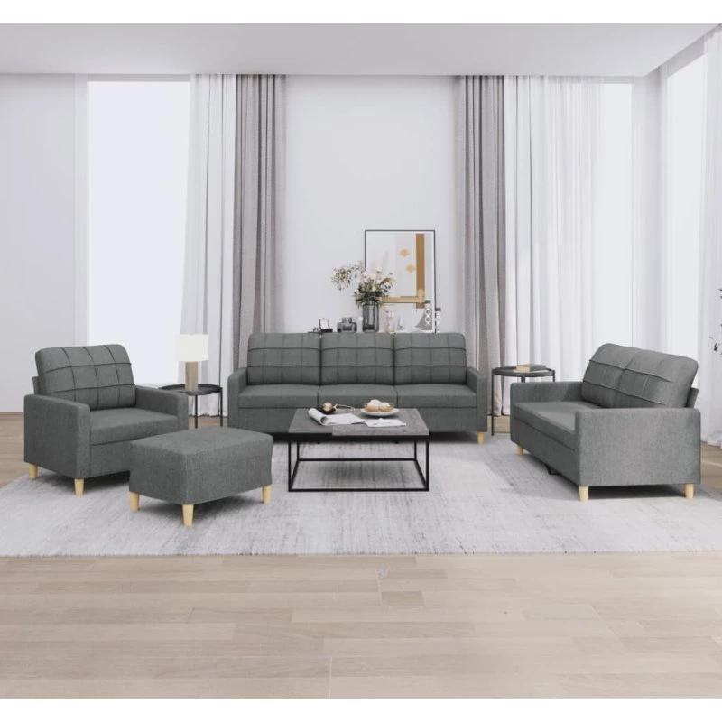 Sofasæt 4 dele i mørkegråt stof med hynder