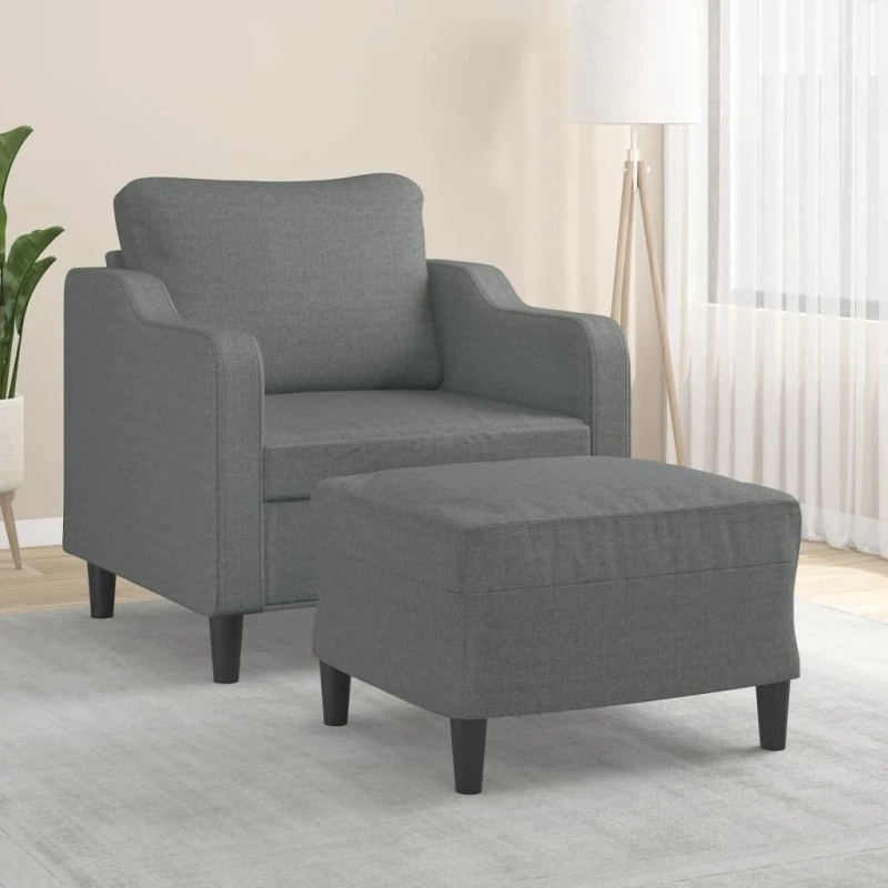 Sofastol med fodskammel 60 cm - mørkegrå stof
