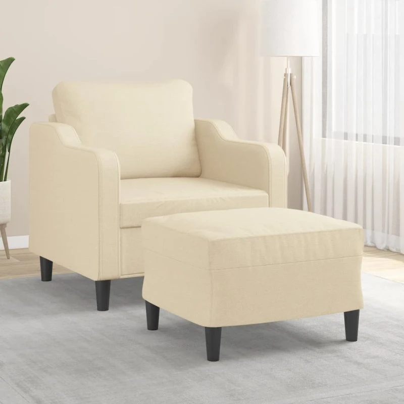 Sofastol med fodskammel 60 cm - creme stof