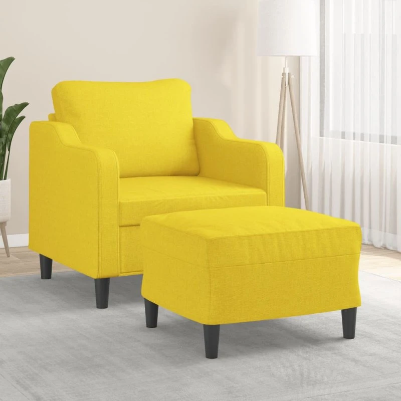 Sofastol med fodskammel 60 cm, lysegul stof