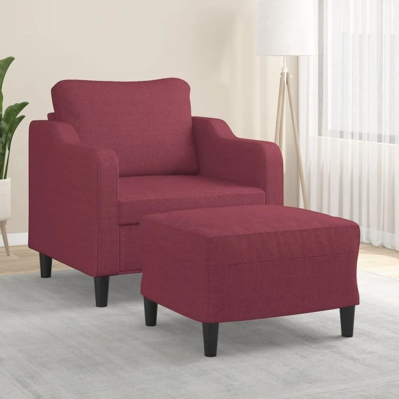 Sofastol med fodskammel 60 cm – stof vinrød