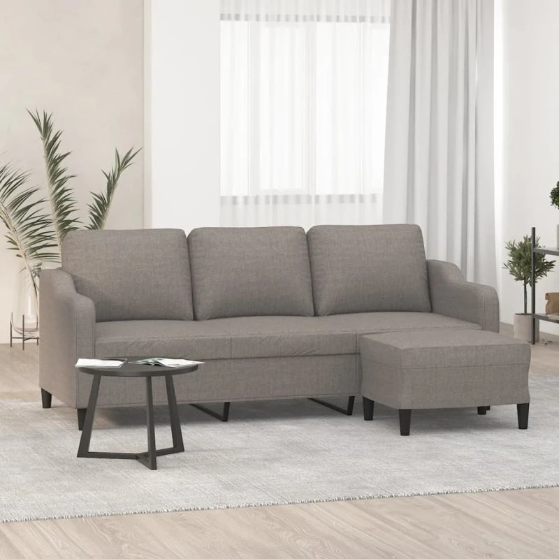 3-personers sofa med fodskammel 180 cm - gråbrun stof
