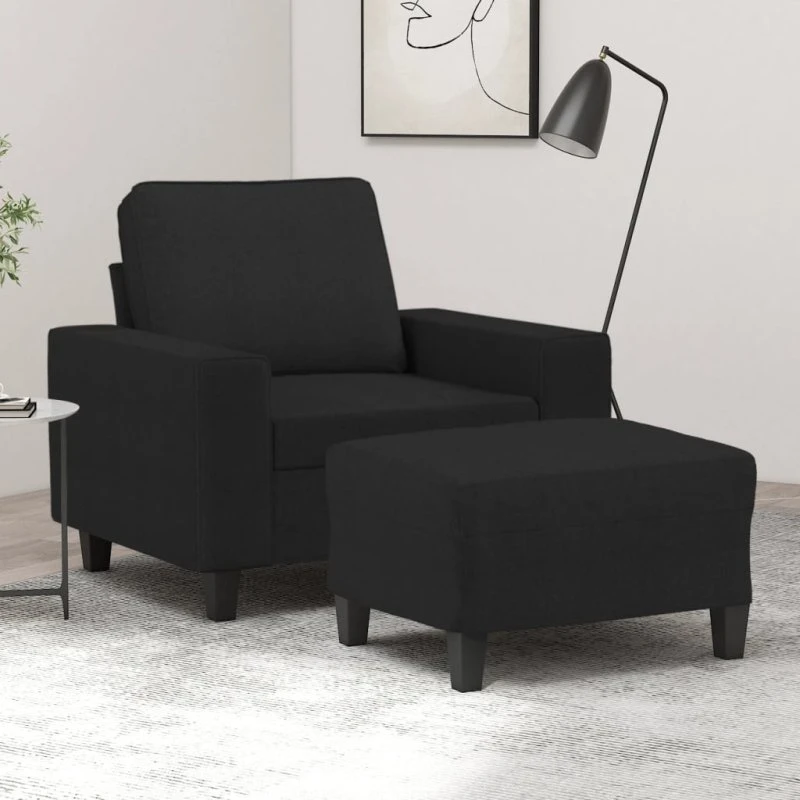 Sofastol med fodskammel 60 cm – Sort stof