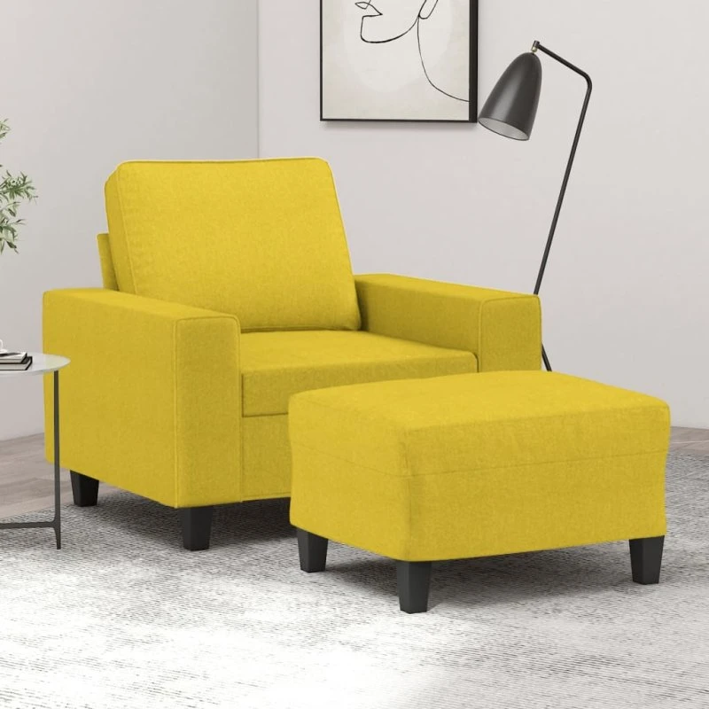 Sofastol med fodskammel 60 cm i lysegult stof