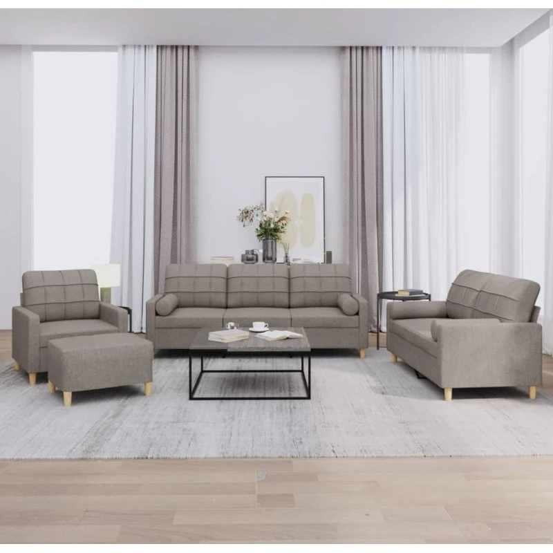 Sofasæt 4 dele med puder - gråbrun stof