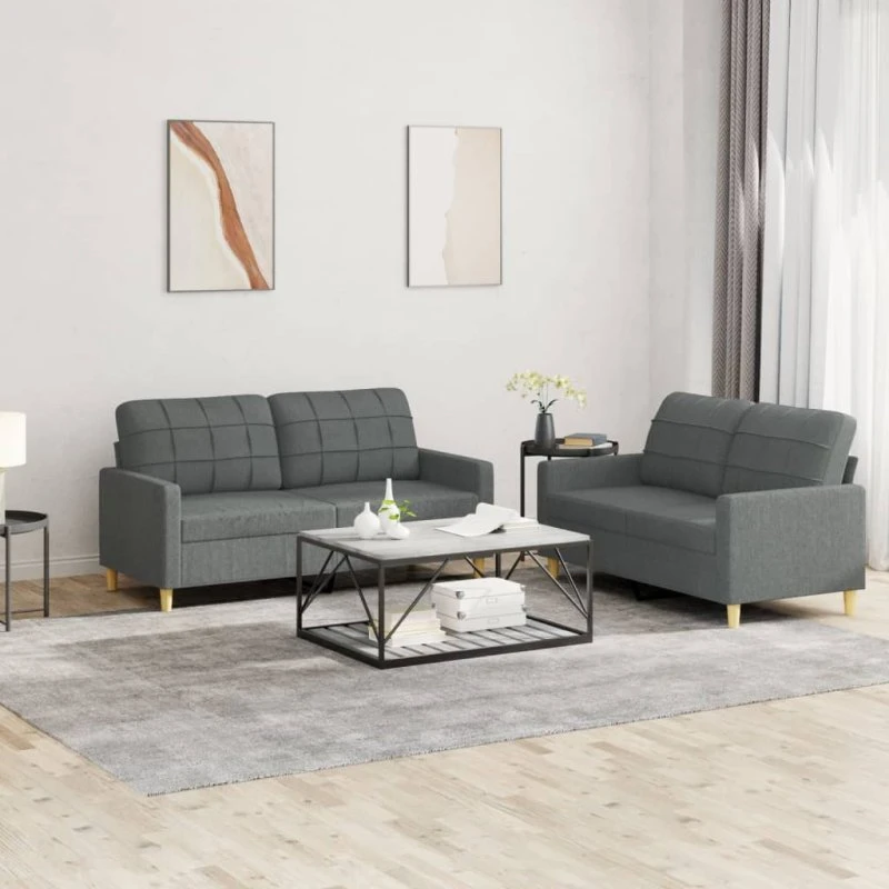 Sofasæt 2 dele, mørkegrå stof – komfort & robust