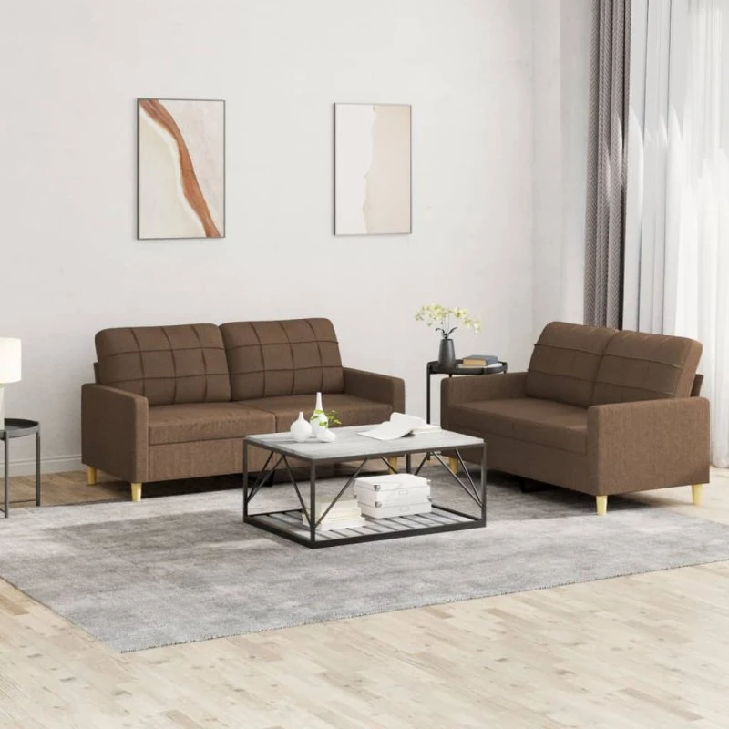 Sofasæt 2 dele med hynder i brun stof