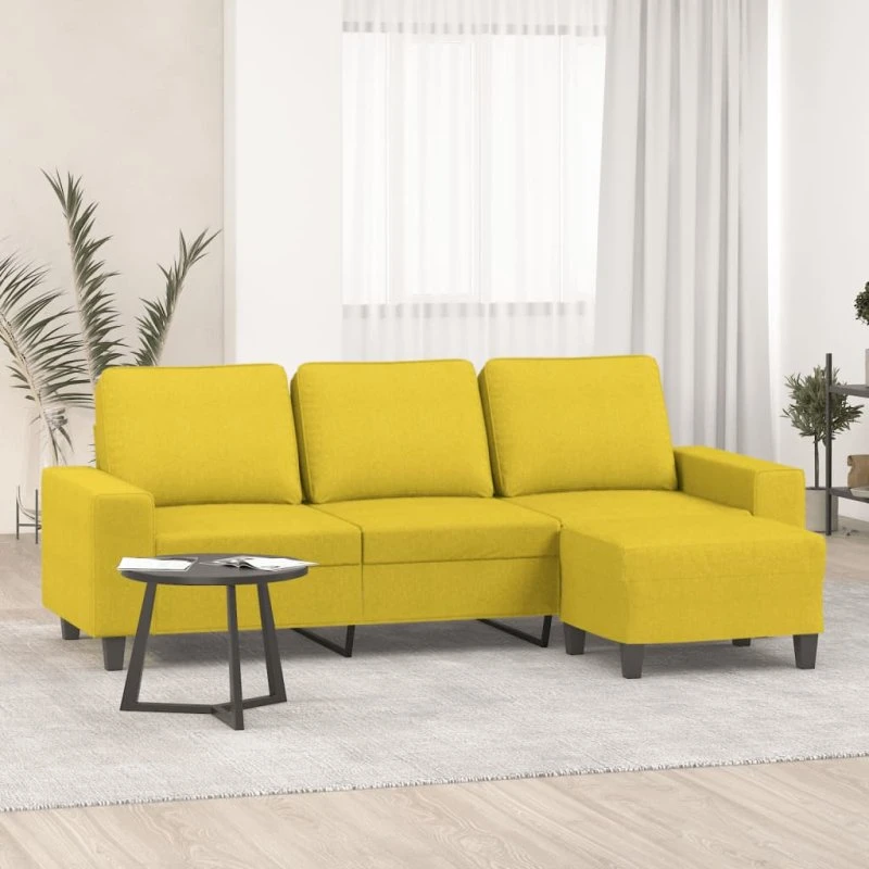 3-personers sofa med fodskammel 180 cm - lysegul stof