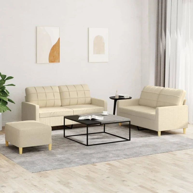 Sofasæt 3 dele med hynder i creme stof