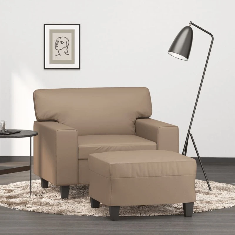 Sofastol med fodskammel 60 cm – Cappuccino kunstlæder
