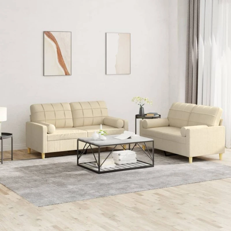 Sofasæt 2 dele i creme stof med puder