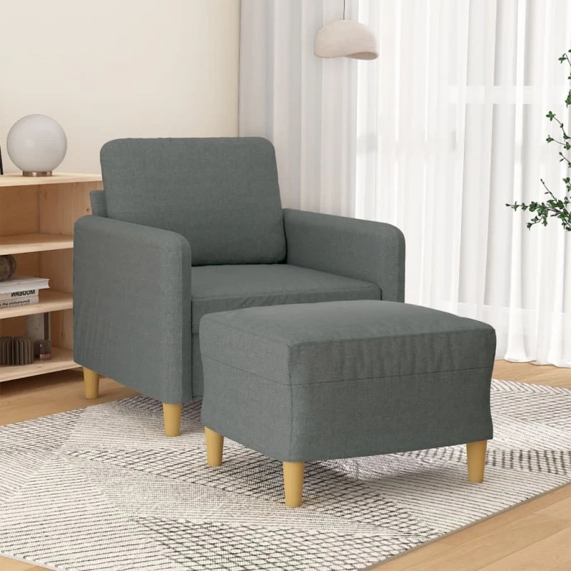 Sofastol med fodskammel 60 cm – mørkegrå stof