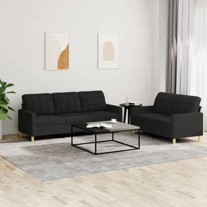 Sofasæt 2 dele med hynder i sort stof