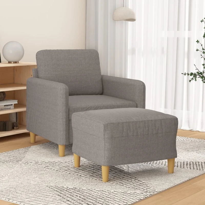 Sofastol med fodskammel 60 cm i gråbrunt stof