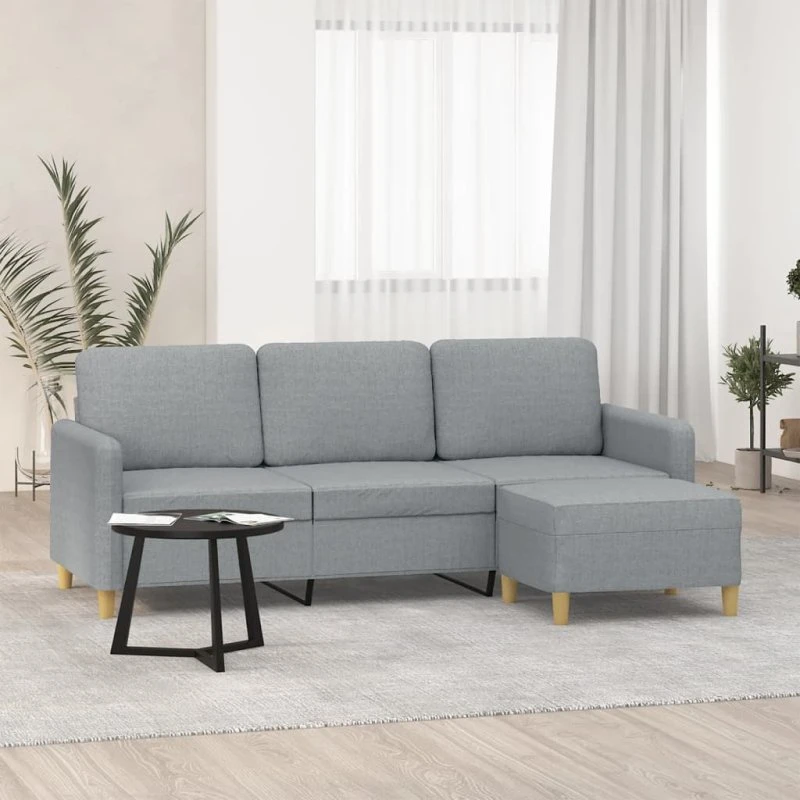 3-personers sofa med fodskammel 180 cm - lysegrå stof