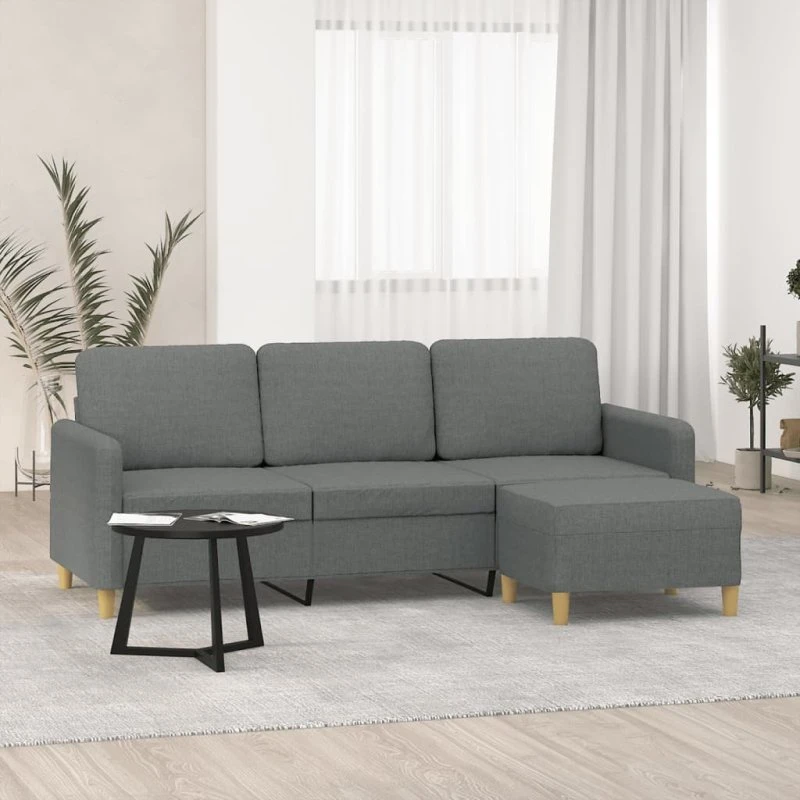 3-personers sofa med fodskammel 180 cm - mørkegrå stof