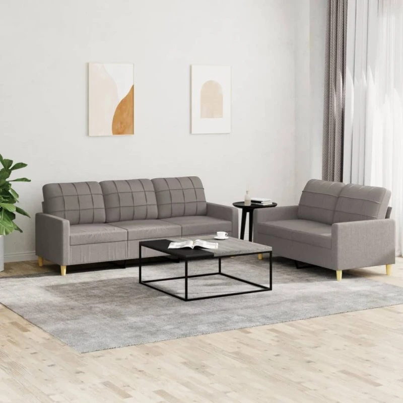 Sofasæt 2 dele med hynder, stof gråbrun