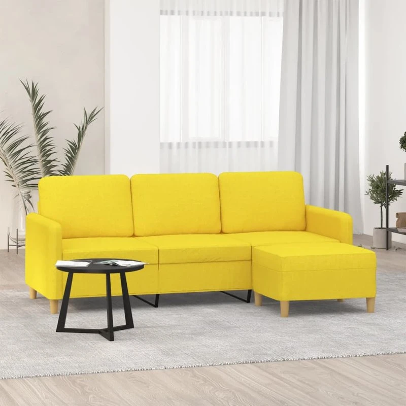 3-personers sofa med fodskammel 180 cm – stof lysegul