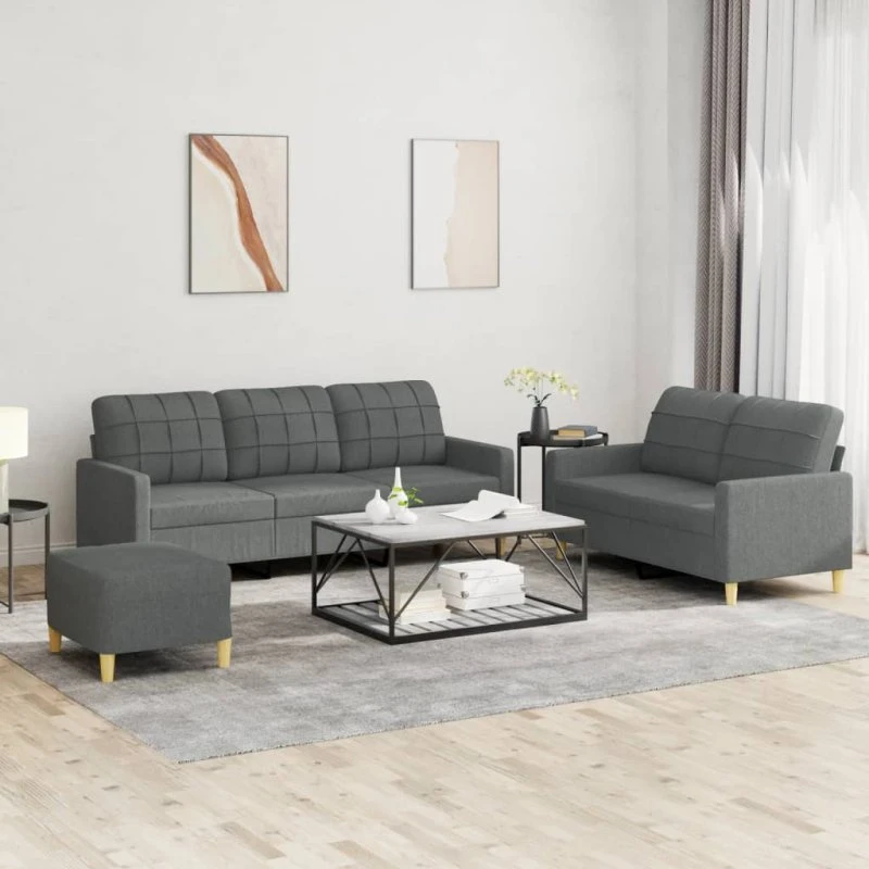 Sofasæt 3 dele i mørkegråt stof med hynder