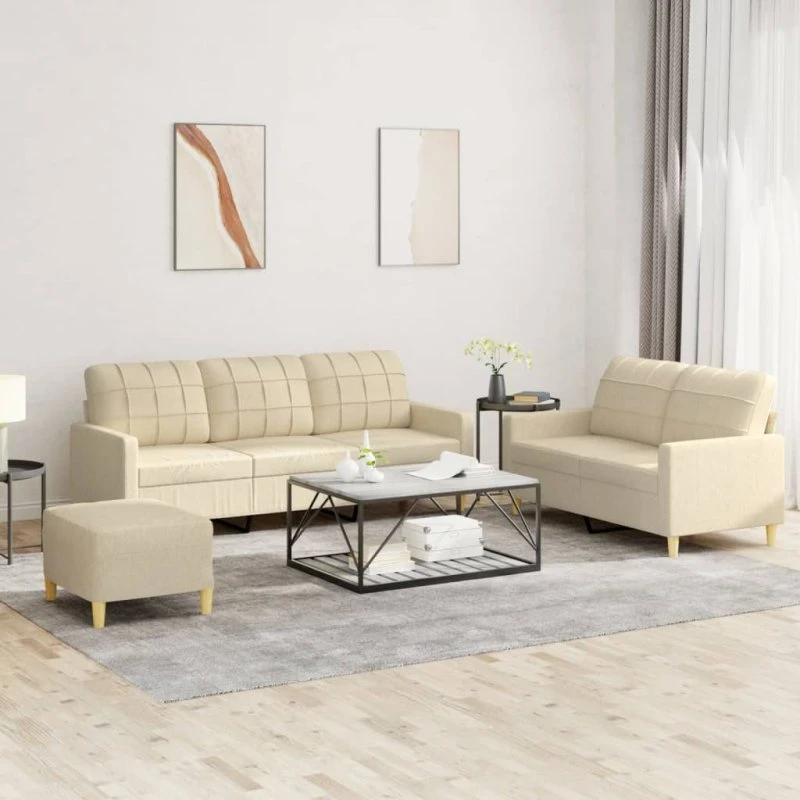 Sofasæt 3 dele i creme stof – komfort & holdbarhed