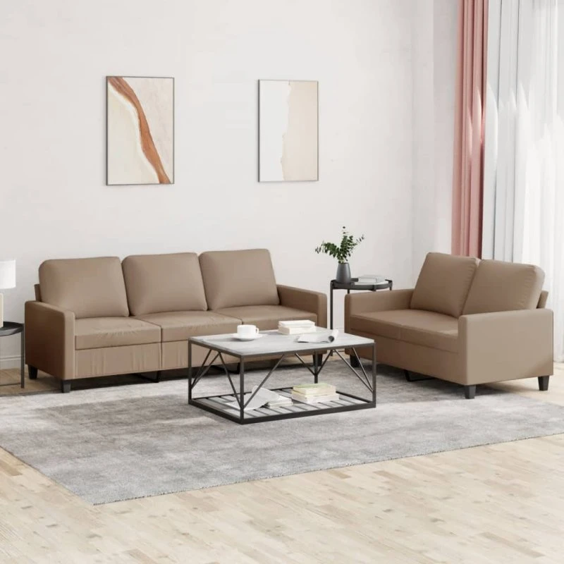 Sofasæt 2 dele i kunstlæder, cappuccino med hynder