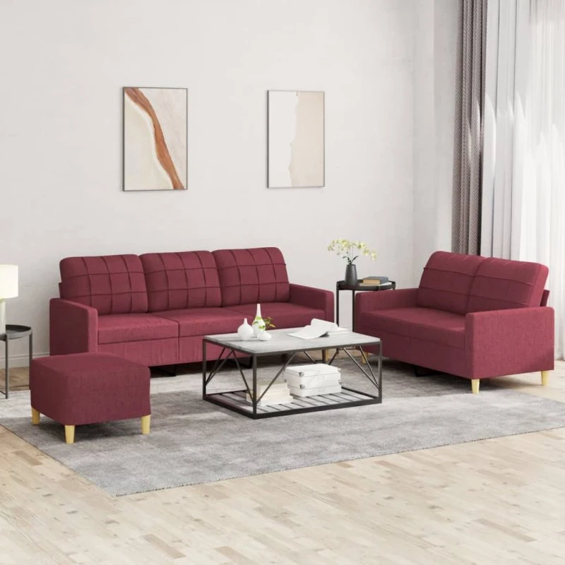 Sofasæt 2 dele med hynder i vinrød stof