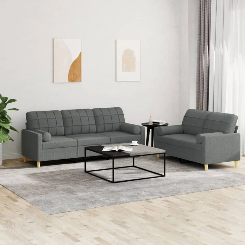 Sofasæt 2 dele i mørkegråt stof med puder