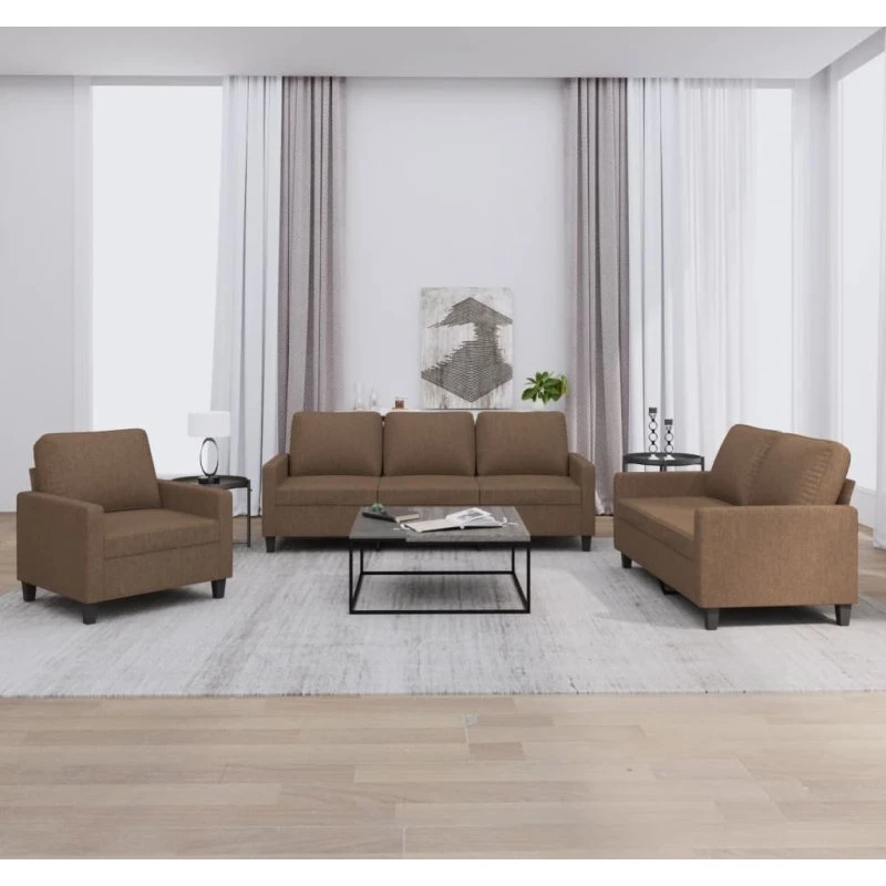 Sofasæt 3 dele i brun stof med hynder
