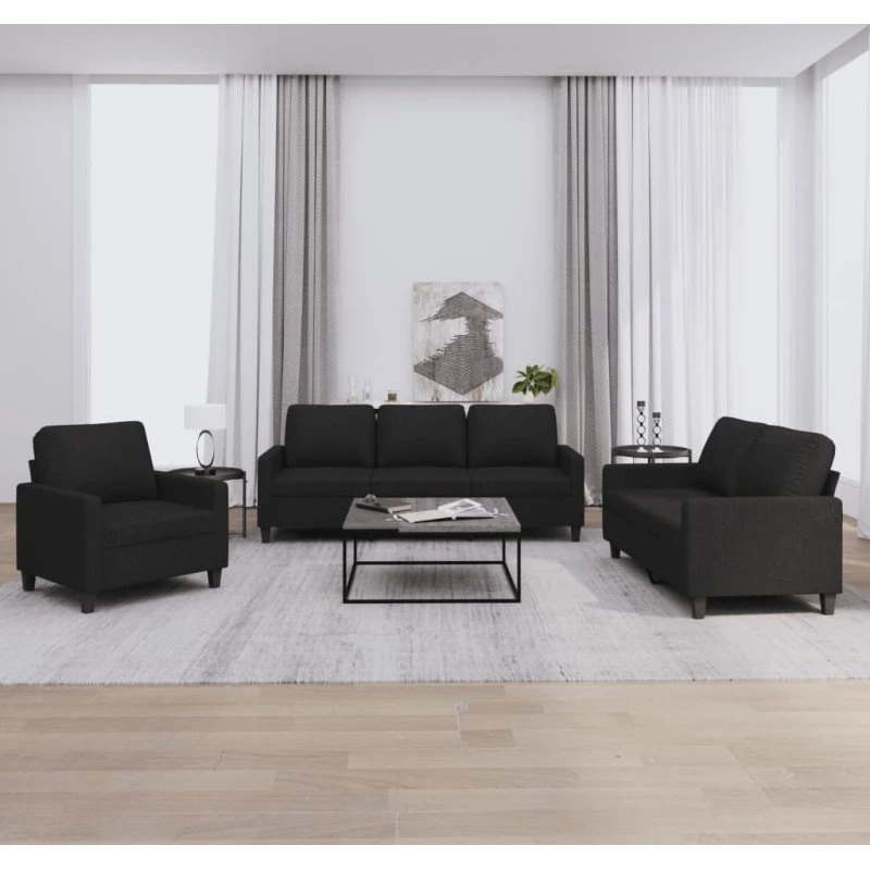 Sofasæt 3 dele med hynder i sort stof