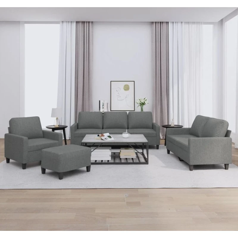 Sofasæt 4 dele med hynder i mørkegrå stof