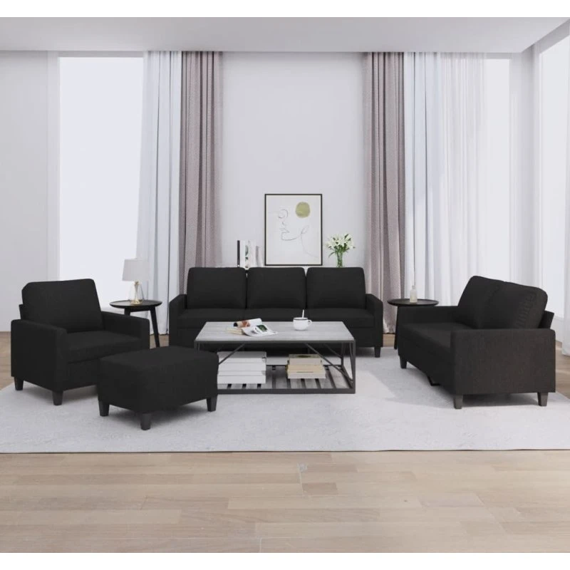 Sofasæt 4 dele i sort stof med hynder