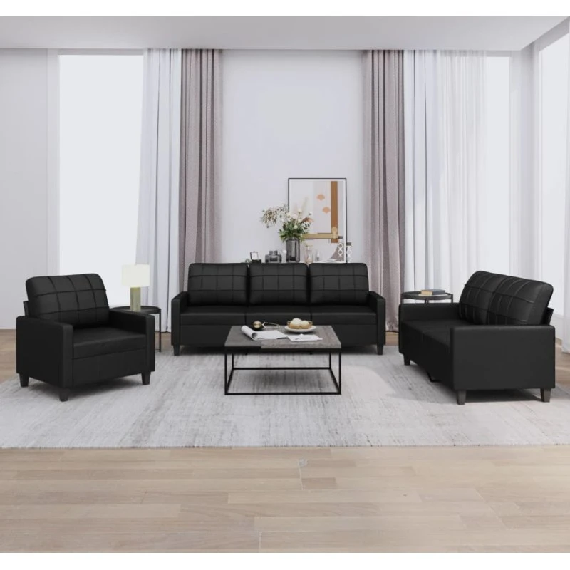 Sofasæt 3 dele i sort kunstlæder