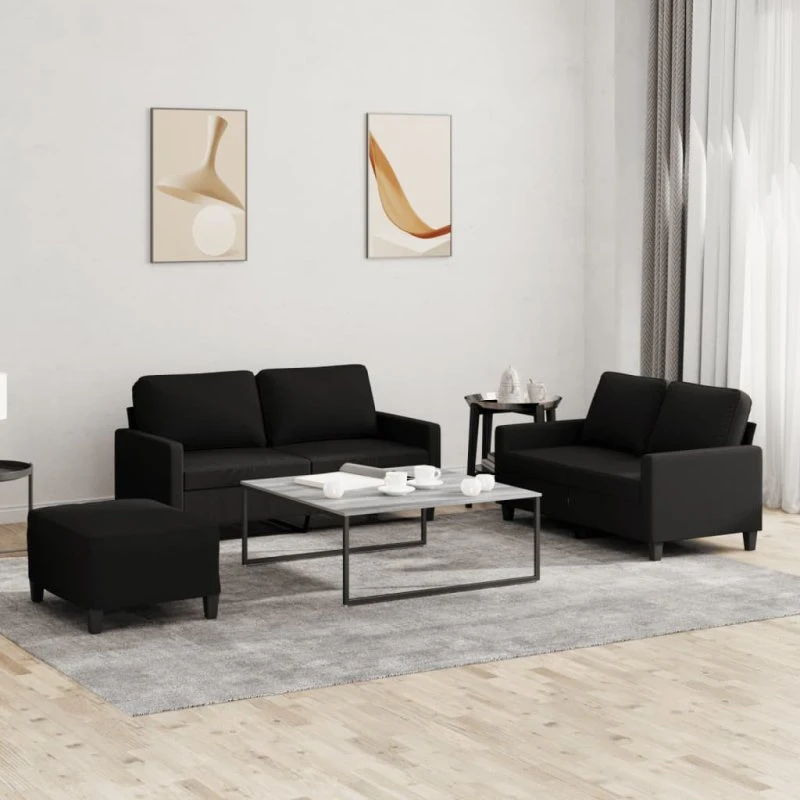 Sofasæt 3 dele i sort stof med hynder