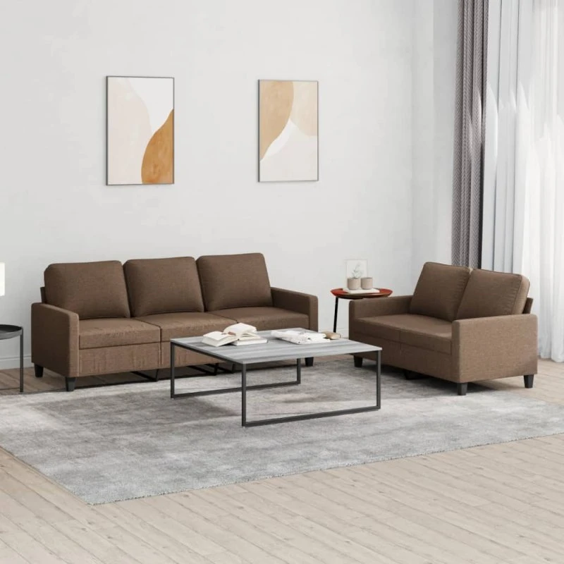 Sofasæt 2 dele i brun polyester med hynder