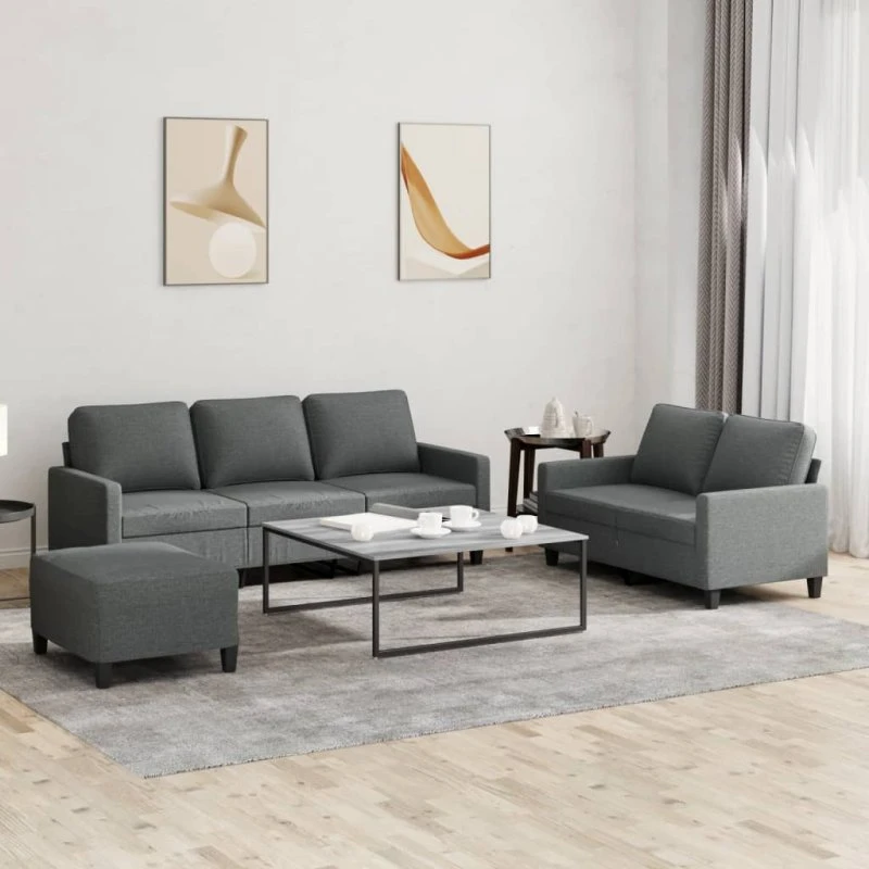 Sofasæt 3 dele med hynder i mørkegråt stof