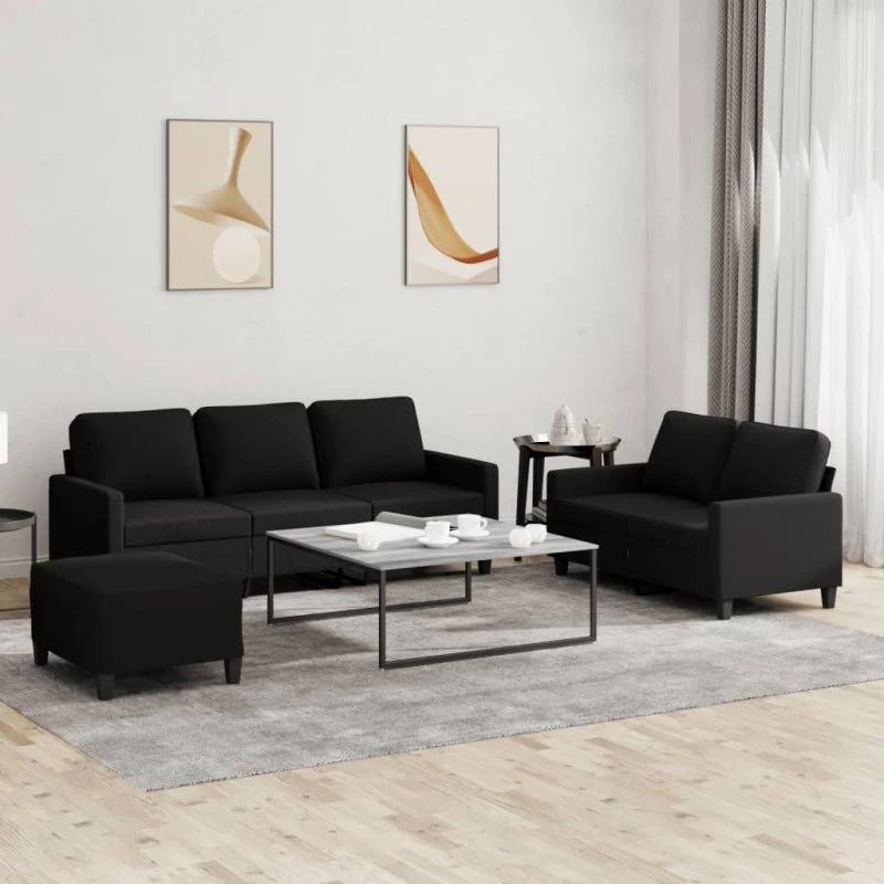 Sofasæt 3-dele med hynder i sort stof