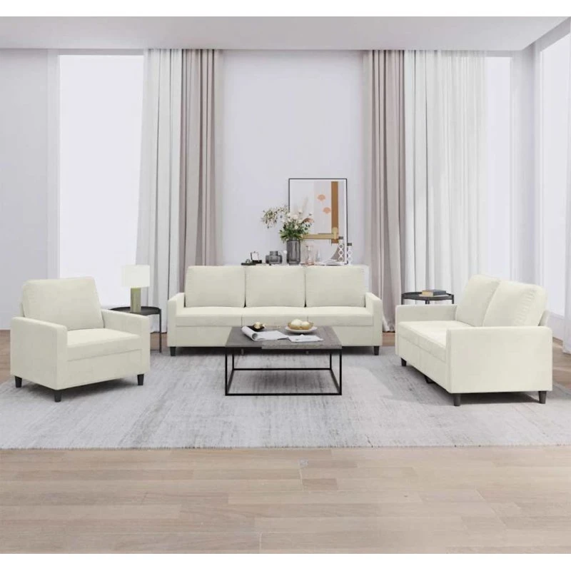 3-personers sofasæt i creme velour med hynder