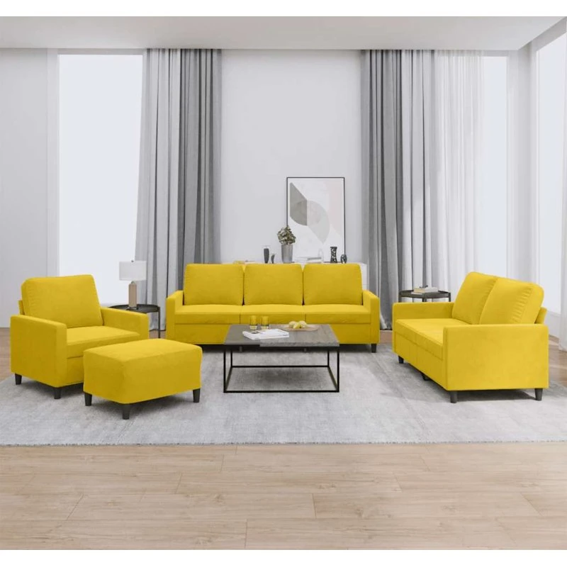 Sofasæt 4 dele i gul velour med hynder