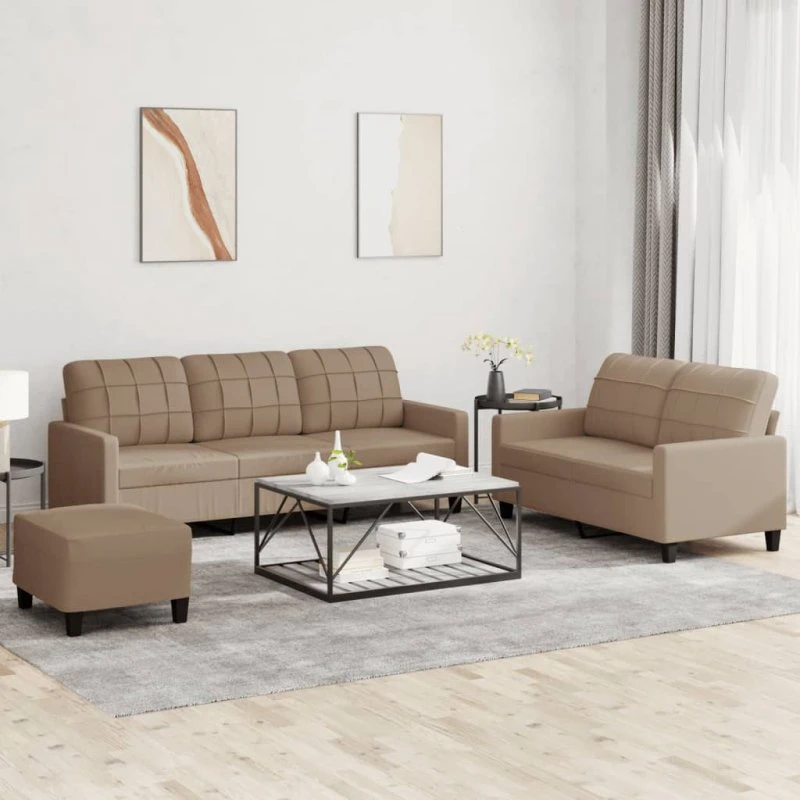 Sofasæt 3 dele i kunstlæder – Cappuccino med hynder